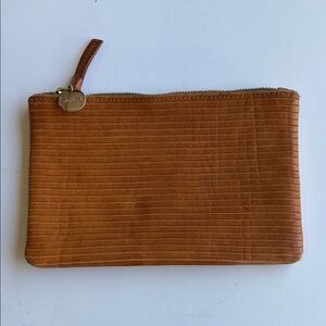 Clare V Caramel Ribbed Leather Zip Wallet Pouch